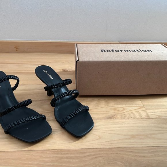 Reformation Gina High Heel Ruched Sandal in Black - Picture 10 of 12